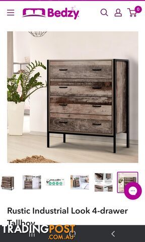 Tallboy 4 drawer rustic industrial style- new in box