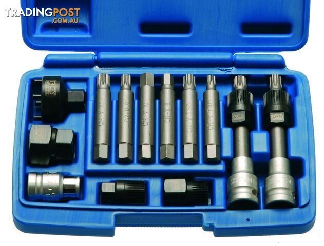 BGS Germany 12-pcs 1/2" Drive Alternator Belt Pulley Bit Socket Set Hex Spline