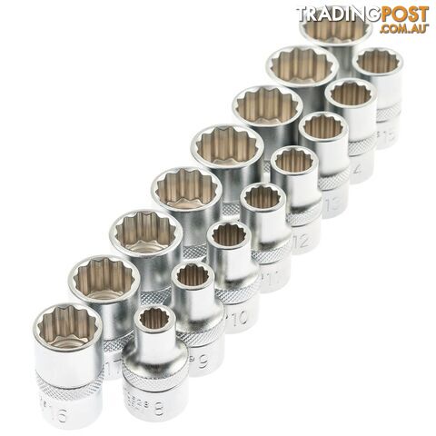 BGS Germany 16-pcs 1/2" Drive Metric SAE Torx Head Socket Set 12-Point 8mm-24mm