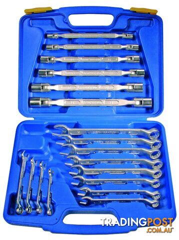 BGS Germany 18-pcs Flexi Wrench Open Ring Ended Spanner Set Metric Socket Set