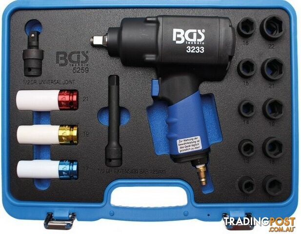 BGS Germany 16-pc 1/2" Air Impact Driver Wrench Rattle Gun 1/2" Drive Socket...
