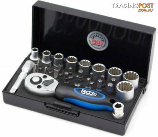 BGS Germany 28-Pc 1/4"Drive Reversible Ratchet Metric AF SAE Torx Socket Bit Set - photo 4 of 11