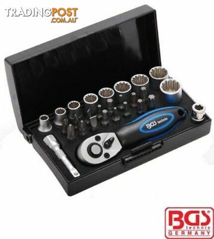 BGS Germany 28-Pc 1/4"Drive Reversible Ratchet Metric AF SAE Torx Socket Bit Set - photo 3 of 11