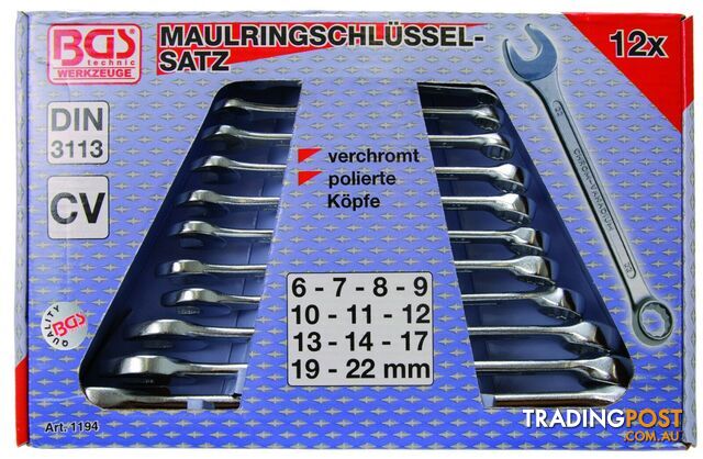 BGS Germany 12-pieces Combo Open & Ring Ended Metric Spanner Set 6mm-22mm Boxed