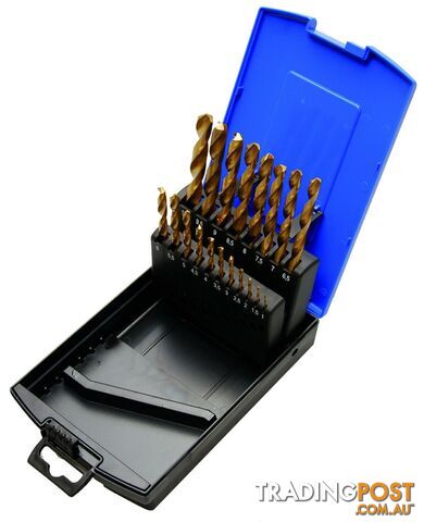 BGS Germany 19-pc Trade Twist Drill Bit Set HSS Titanium Coated Metric 1-10mm