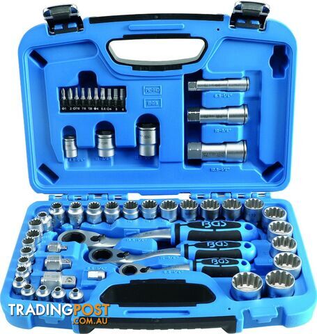 BGS Germany 52-pcs Go Through Reversible Ratchet Socket Set 1/4"Dr 3/8"Dr 1/2"Dr