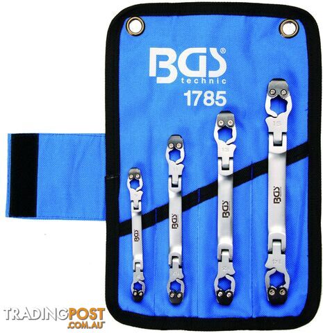 BGS Germany 4-Piece Brake Line Wrench Spanner Set Ratcheting Metric Sizes 8-15mm