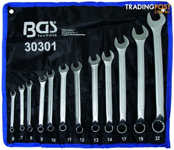 BGS Germany 12-pcs Combo Open and Ring Ended Spanners Offset Ring 6-22 mm Wallet