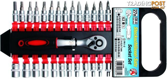 BGS Germany 27-pc Pro Reversible Ratchet Wrench Bit Socket Set Metric 1/4"drive