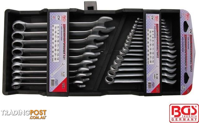 BGS Germany 25-pcs Pro Quality Combo Open Ring Ended Spanner Set Metric 6 mm-32 mm