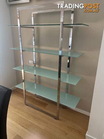 Glass shelf bookcase with chrome frame