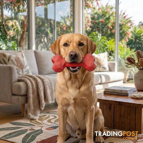 ChewCrew Durable Rubber Dog Bone â Large Red | Tough Chew Toy for Active Large...