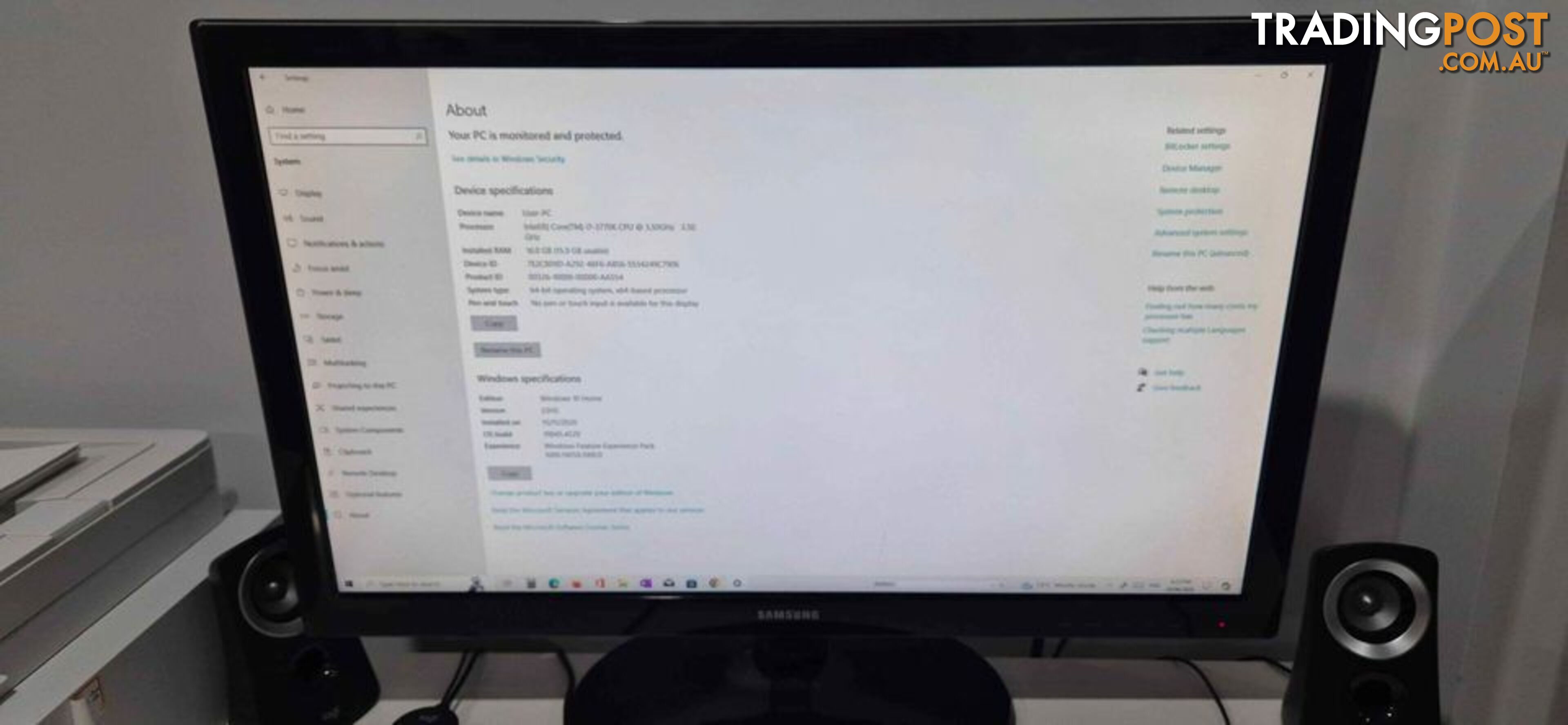 Intel i7 3700k custom built pc with 27 inch Samsung monitor