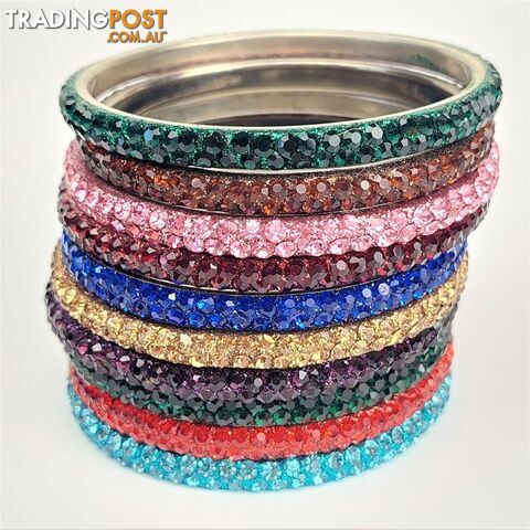 Lot of 10 Crystal Bangles-Assorted Colours & Sizes