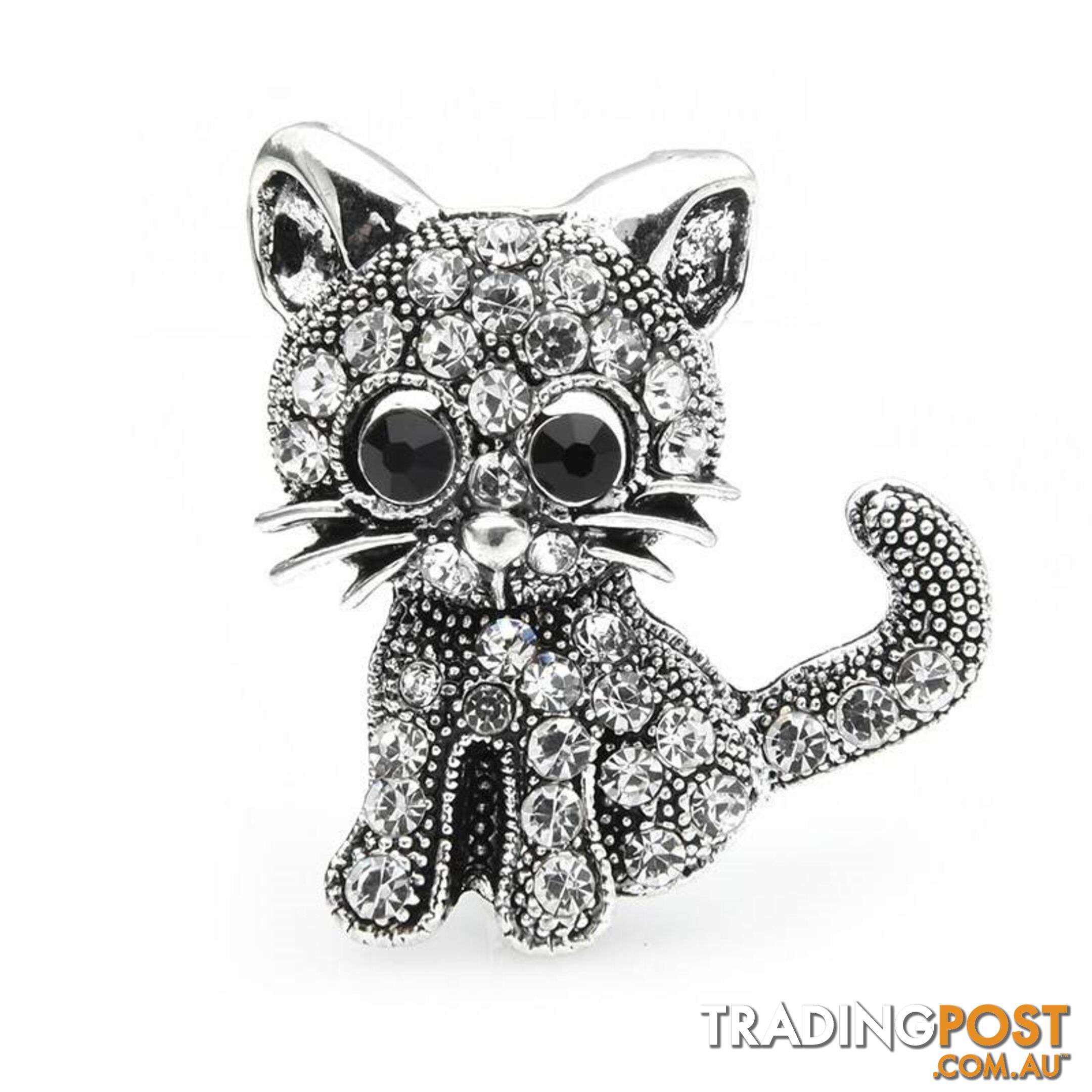 Designer Simulated Diamond Silver Cat Brooch Pin