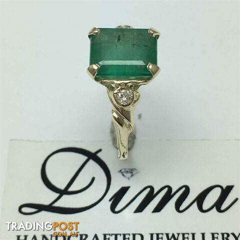 9ct Yellow Gold, 3.52ct Emerald and Diamond Ring