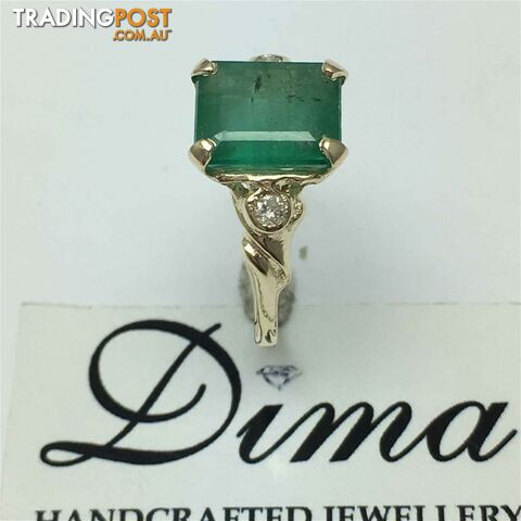 9ct Yellow Gold, 3.52ct Emerald and Diamond Ring