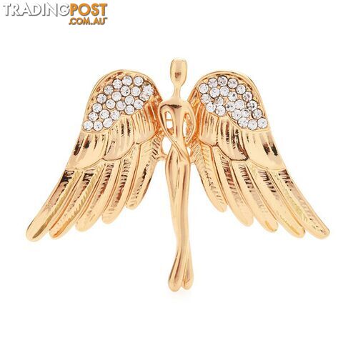 Designer Simulated Diamond White Wings Angel Brooch Pin in Gold