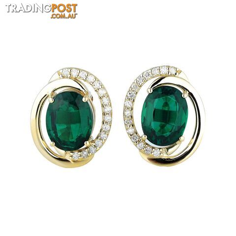 9ct Yellow Gold, 3.90ct Emerald and Diamond Earring