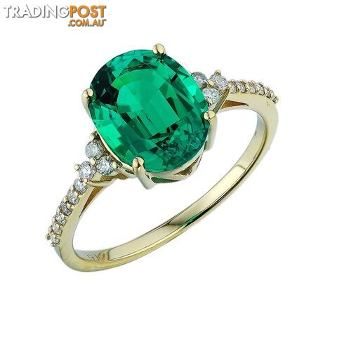 9ct Yellow Gold, 2.83ct Emerald and Diamond Ring