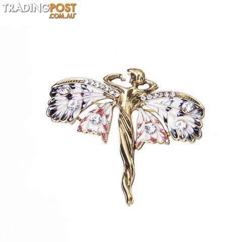 Designer Simulated Diamond Purple, Gold & White Angel Fairy Brooch pin