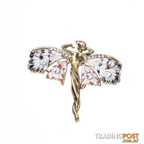 Designer Simulated Diamond Purple, Gold & White Angel Fairy Brooch pin