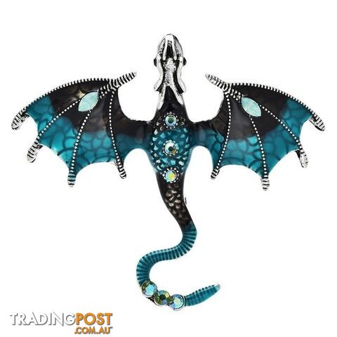 Designer Enamel Blue & Black Dragon Brooch Pin