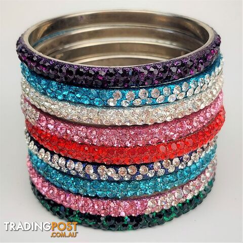 Lot of 9 Crystal Bangles-Assorted Colours & Sizes