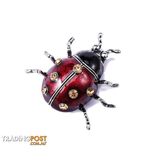 Designer Enamel Red & Champagne Beetle Brooch Pin