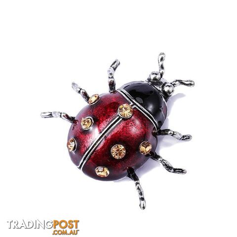 Designer Enamel Red & Champagne Beetle Brooch Pin