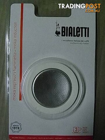 NEW Genuine Bialetti 3 Cup rubber ring and Filter Genuine Bialett