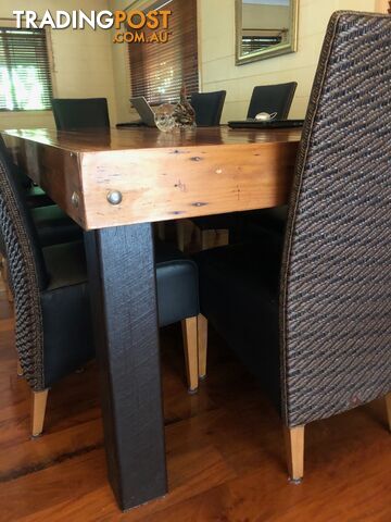 Handmade Rustic 8 Seater Teak Dining Table, Hardwood Legs &amp;amp; 8 Chairs