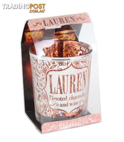 Metallics Personalised Candle Pot with Name Meaning â Lauren