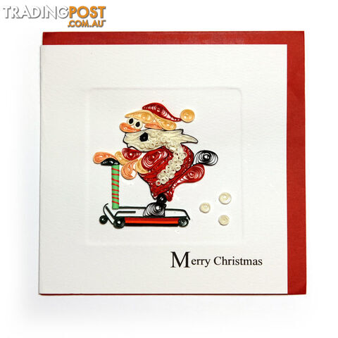 Christmas Quilling Handcrafted Card Santa Scooter