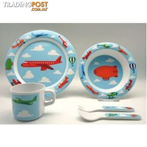ES Kids - 5-Piece Blue Aeroplane Baby Dinner Set