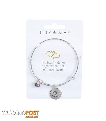 Personalised Bangle with Silver Charm â Twin Hearts Motif