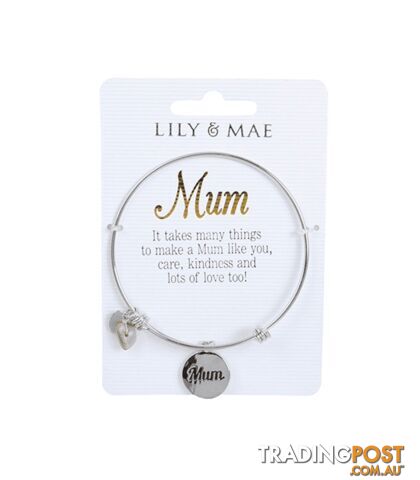 Personalised Bangle with Silver Charm â Mum
