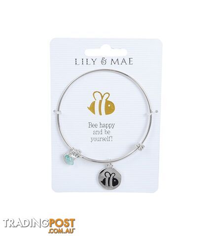 Personalised Bangle with Silver Charm â Bee Motif