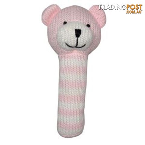 ES Kids - Pink Knitted Bear Stick Rattle