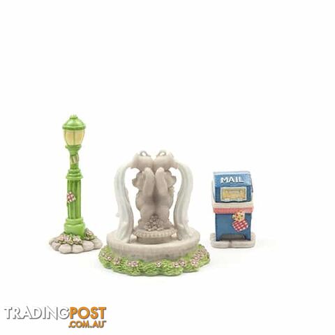 Cherished Teddies - Mailbox, Lamppost, And Water Fountain Figurine