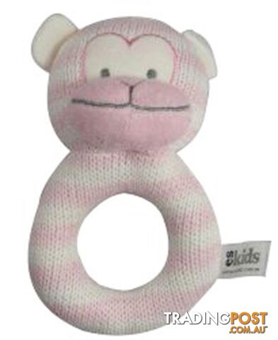 ES Kids - Pink Knitted Monkey Ring Rattle