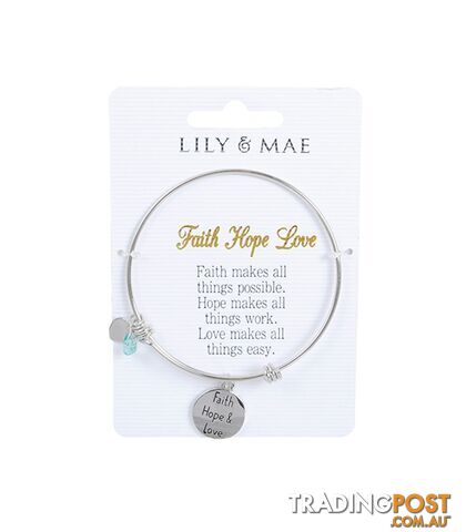 Personalised Bangle with Silver Charm â Faith Hope Love