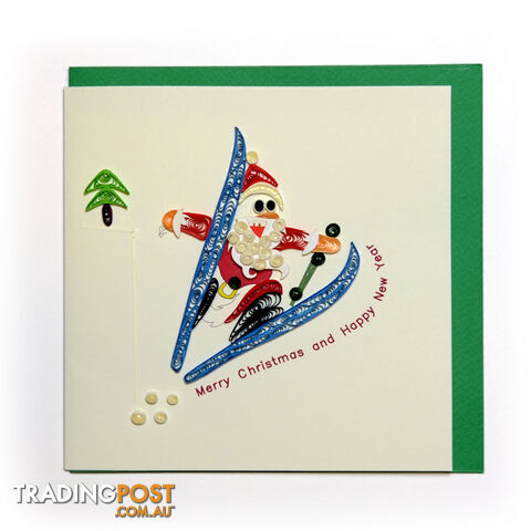 Christmas Quilling Handcrafted Card Santa Skiing