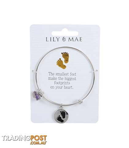 Personalised Bangle with Silver Charm â Footprints Motif
