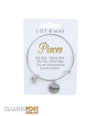 Personalised Bangle with Silver Charm â Pisces