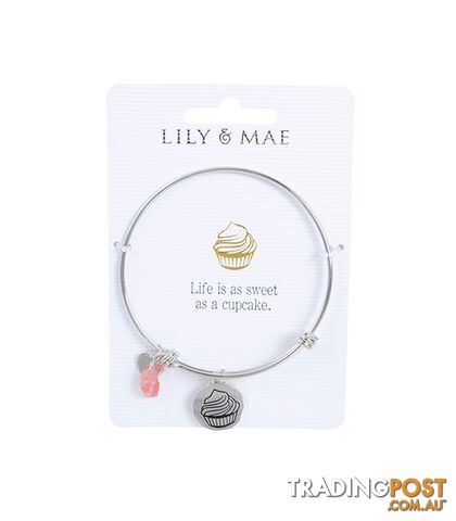 Personalised Bangle with Silver Charm â Cupcake Motif