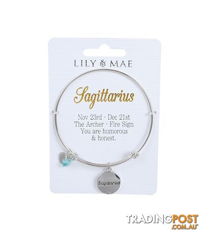 Personalised Bangle with Silver Charm â Sagittarius