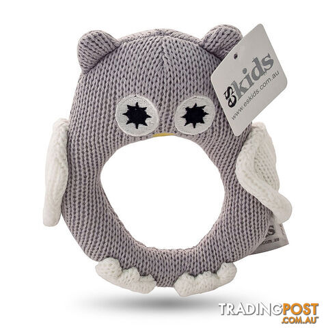 ES Kids - Grey Knitted Owl Ring Rattle