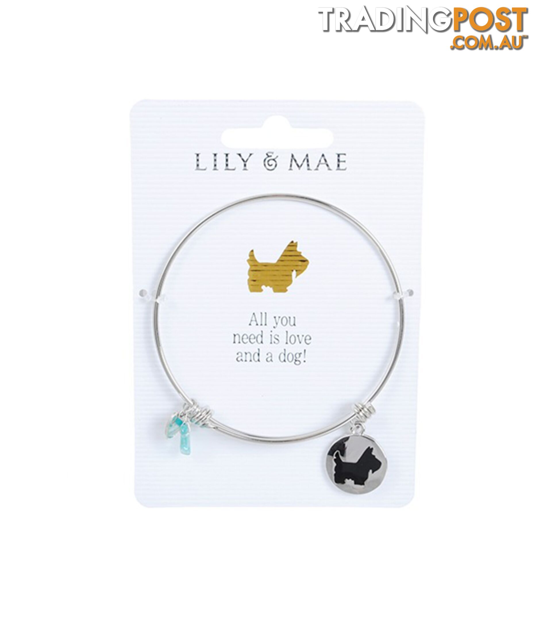 Personalised Bangle with Silver Charm â Dog Motif