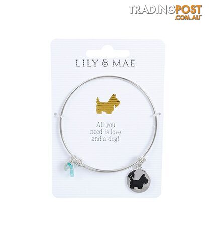 Personalised Bangle with Silver Charm â Dog Motif